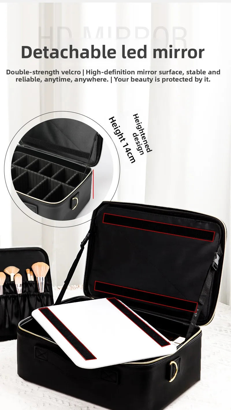 LED Makeup Case with Mirror – Large Capacity Portable Cosmetic Organizer