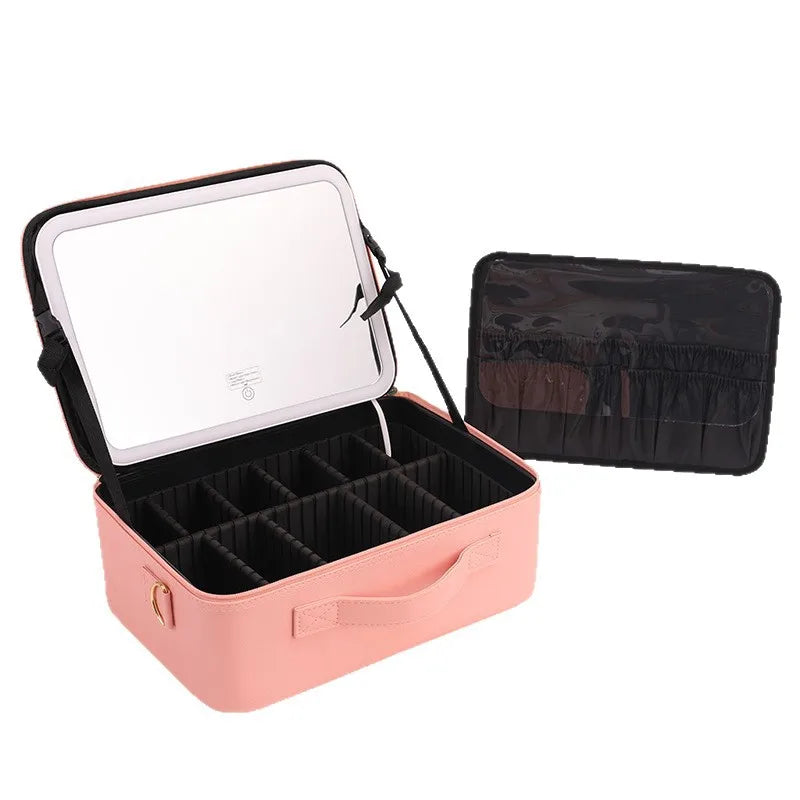 LED Makeup Case with Mirror – Large Capacity Portable Cosmetic Organizer