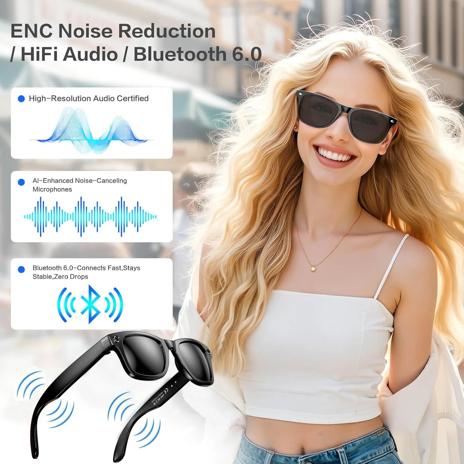 AI Smart Camera Sunglasses – 800W HD, Translation & Calls
