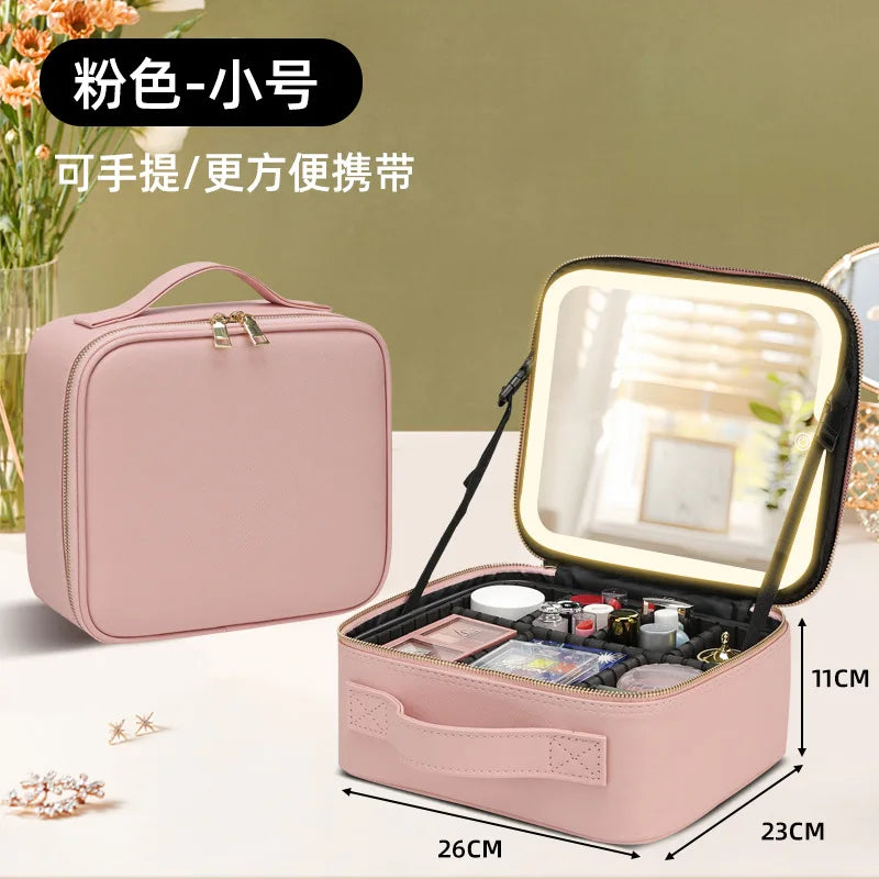 LED Makeup Case with Mirror – Large Capacity Portable Cosmetic Organizer