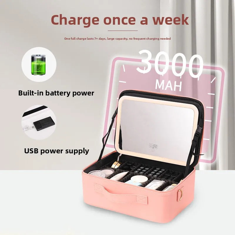 LED Makeup Case with Mirror – Large Capacity Portable Cosmetic Organizer