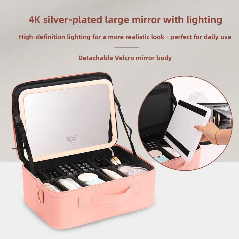 LED Makeup Case with Mirror – Large Capacity Portable Cosmetic Organizer