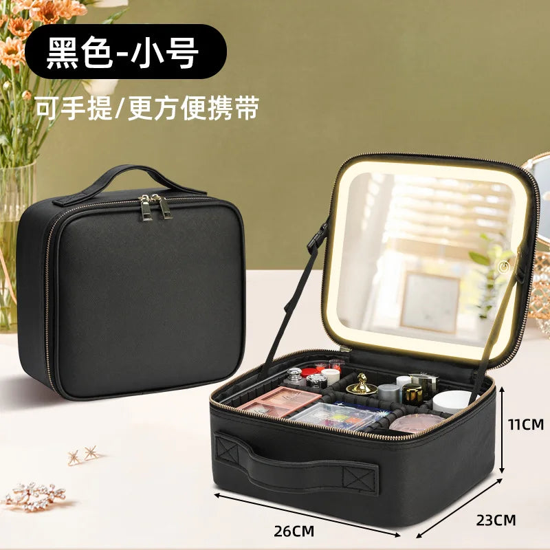 LED Makeup Case with Mirror – Large Capacity Portable Cosmetic Organizer