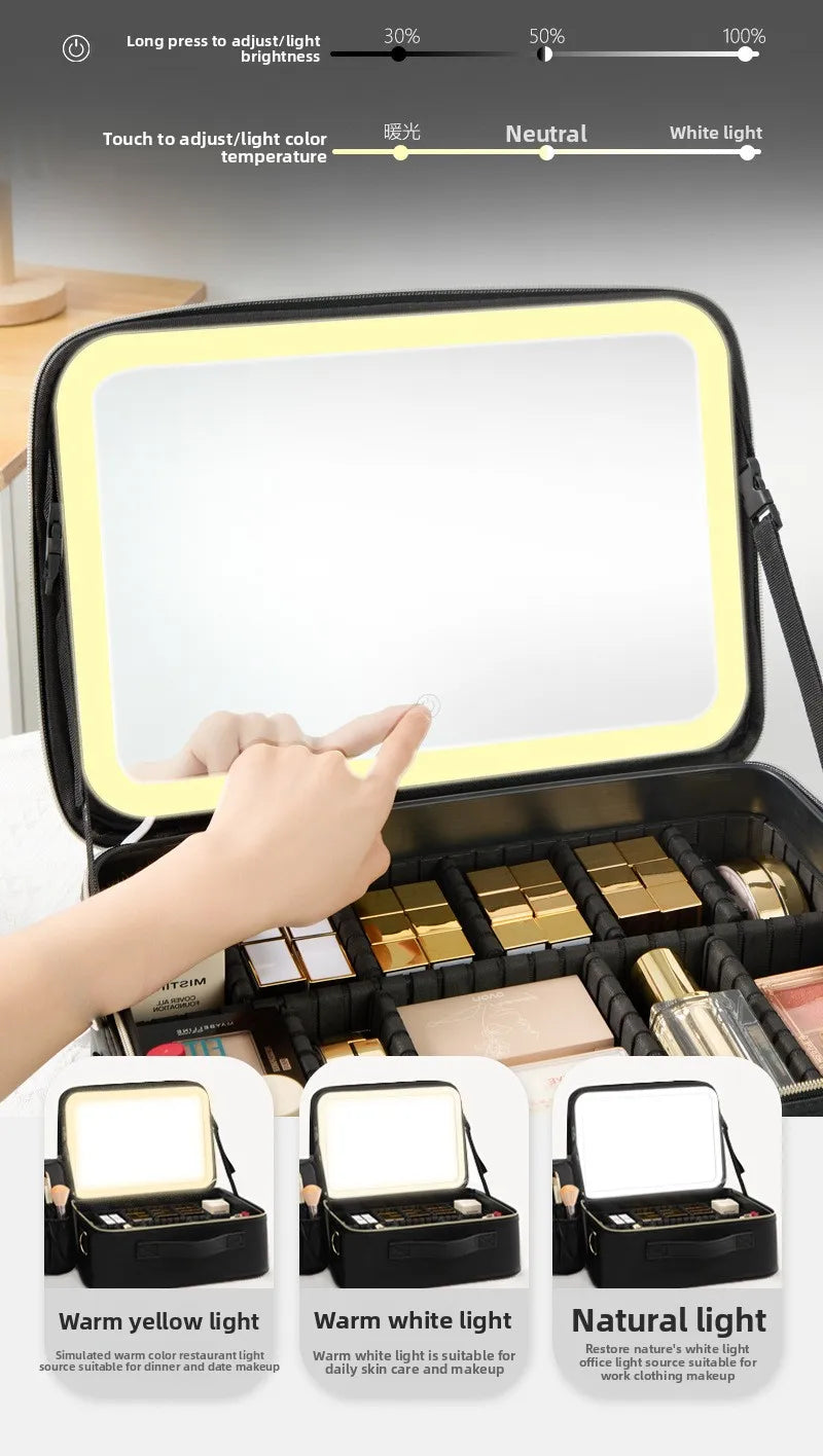 LED Makeup Case with Mirror – Large Capacity Portable Cosmetic Organizer