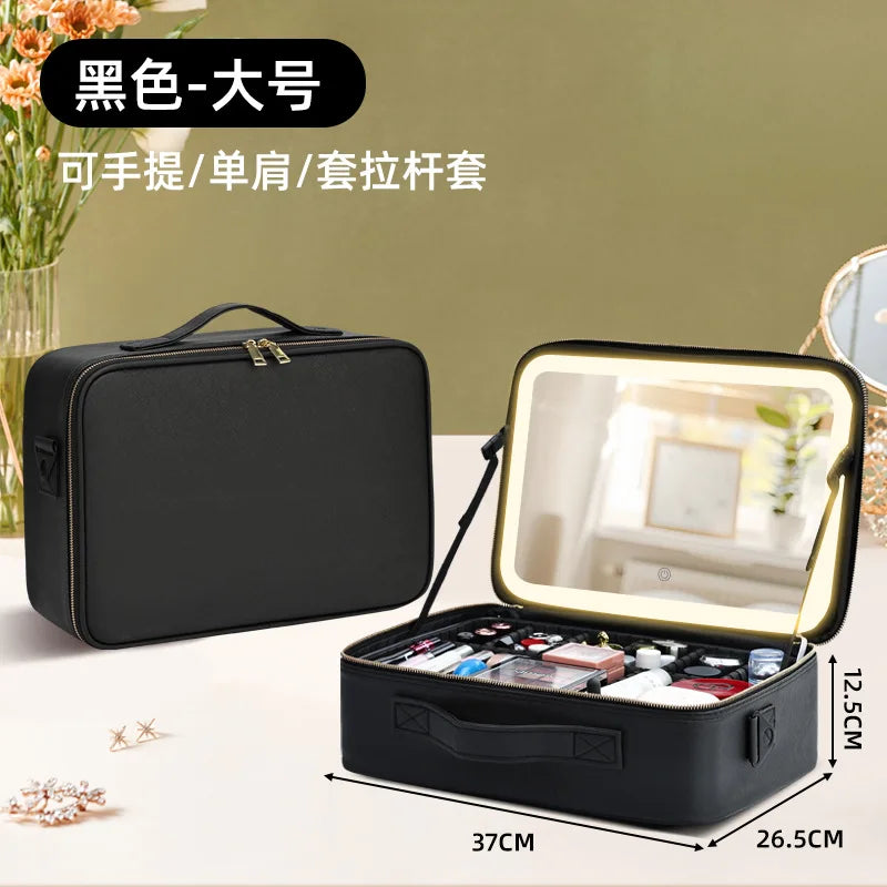 LED Makeup Case with Mirror – Large Capacity Portable Cosmetic Organizer