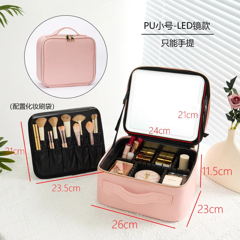 LED Makeup Case with Mirror – Large Capacity Portable Cosmetic Organizer