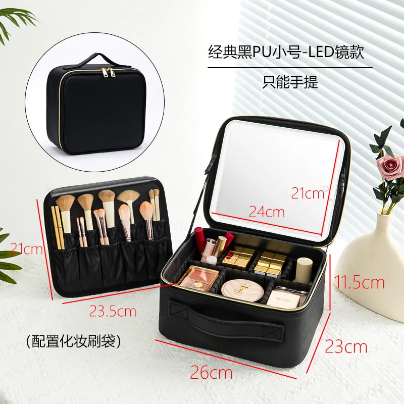 LED Makeup Case with Mirror – Large Capacity Portable Cosmetic Organizer