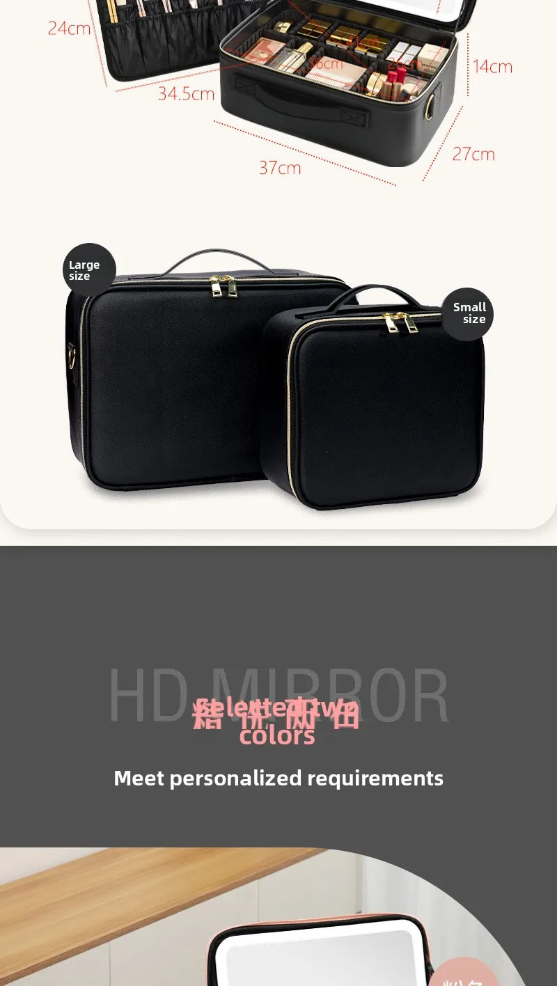 LED Makeup Case with Mirror – Large Capacity Portable Cosmetic Organizer