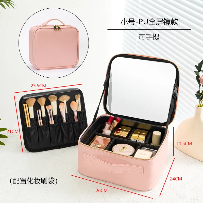 LED Makeup Case with Mirror – Large Capacity Portable Cosmetic Organizer