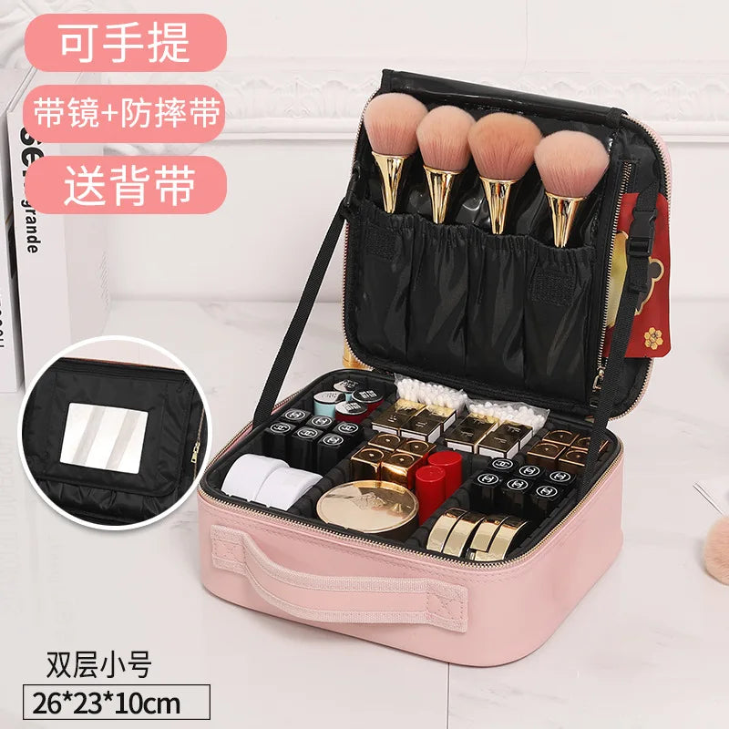 LED Makeup Case with Mirror – Large Capacity Portable Cosmetic Organizer