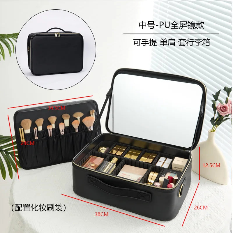 LED Makeup Case with Mirror – Large Capacity Portable Cosmetic Organizer