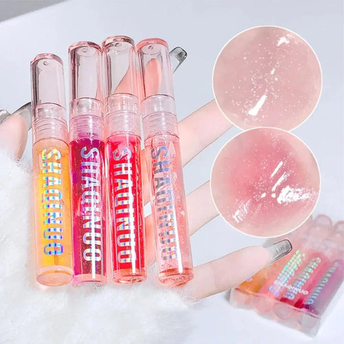 4-Piece Jelly Mirror Lip Gloss Set – Hydrating Shine with Pearl Shimmer & Color Boost