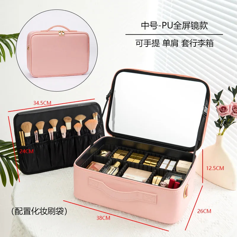 LED Makeup Case with Mirror – Large Capacity Portable Cosmetic Organizer